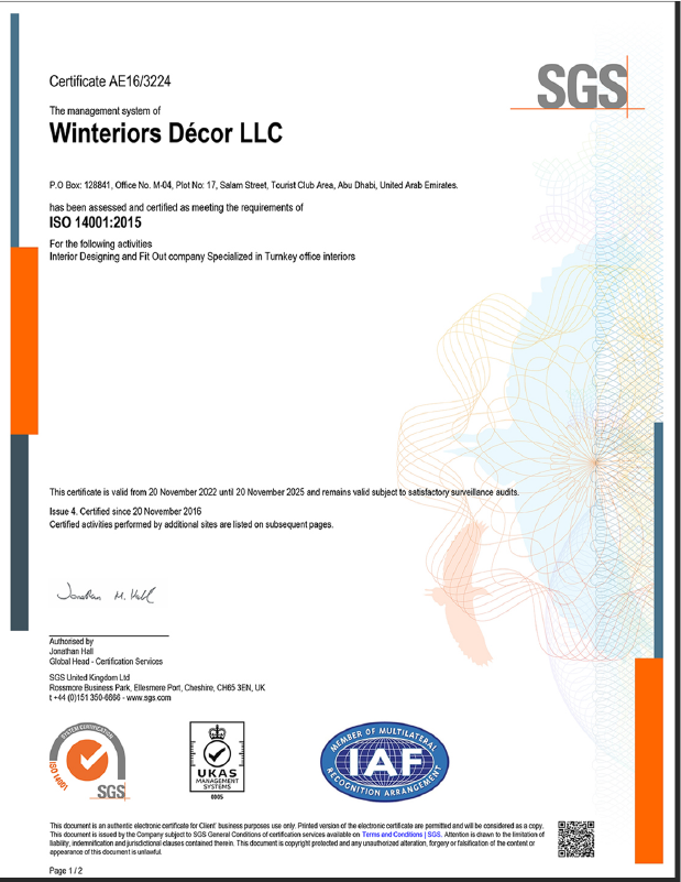 ISO 14001:2015 Certificate